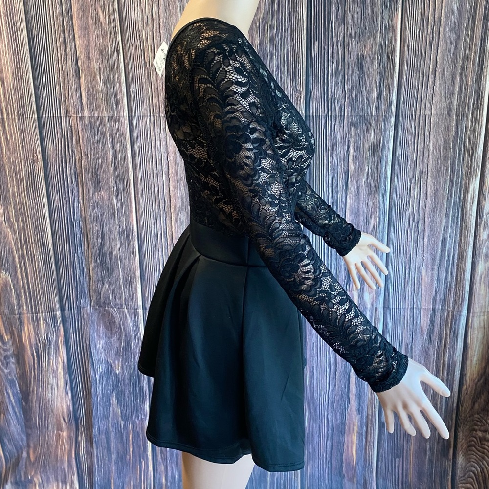 Charlotte Russe NWT Afterparty black beige tan floral lace romper dress - Picture 16 of 16